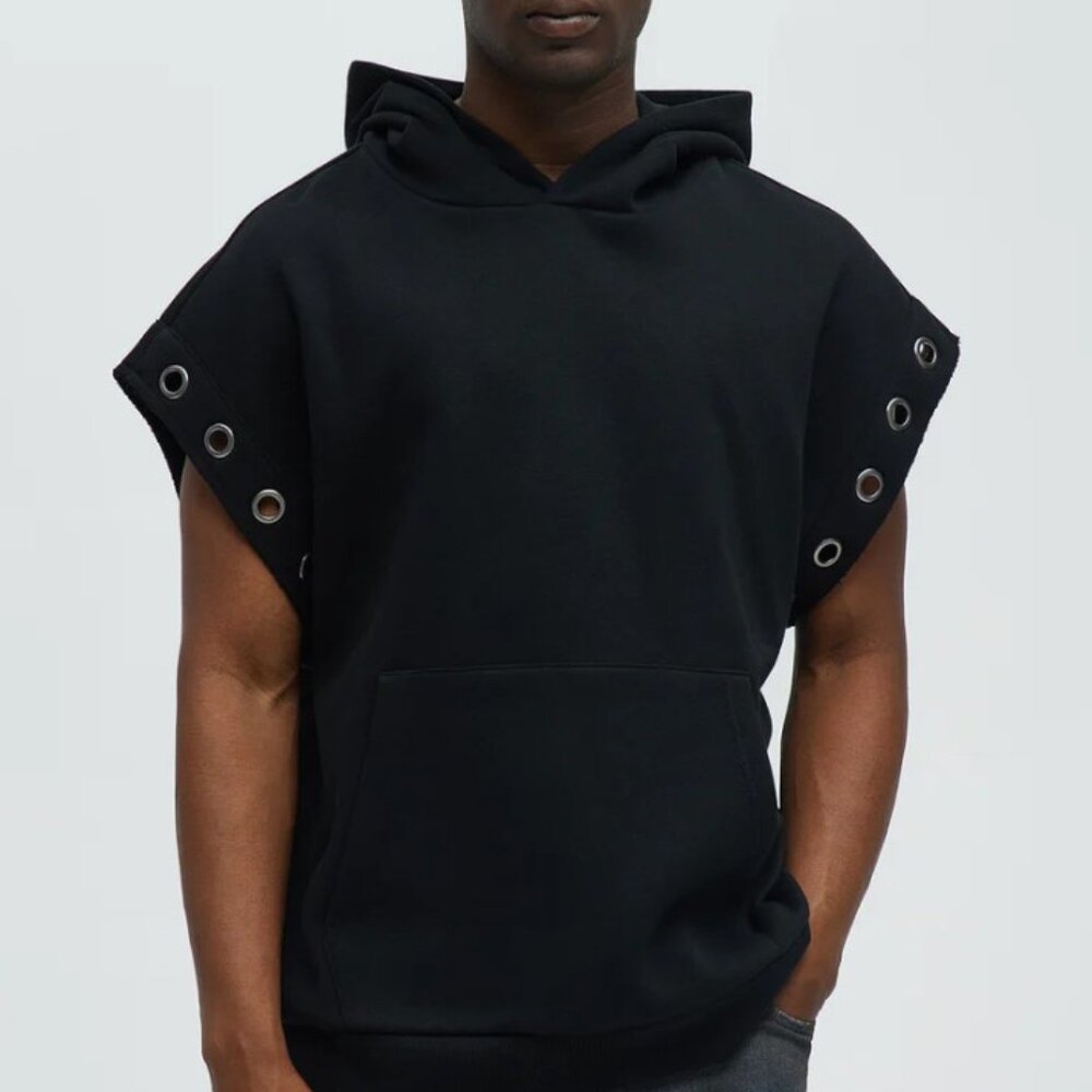Men's Fashion Nova Tyson Ring Sleeveless Hoodie - Black